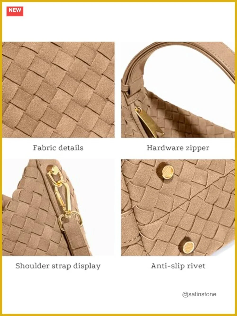 Faux Suede Woven Hobo Purse with 4-Way Strap